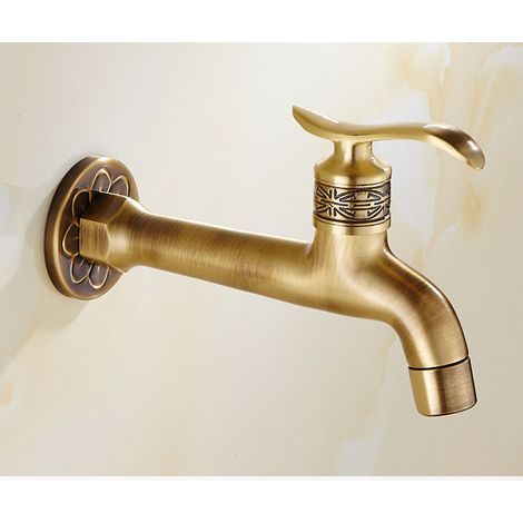 Antique Brass Faucet Handle Laundry Bathroom Wall Mount Washing Machine Faucet Outdoor Garden Hose Single Cold Tap