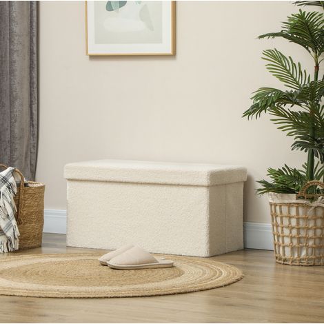 Siège rangement pliable 76 cm polyester blanc crème OKMYHOME (1/4)