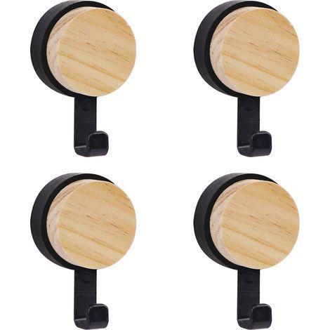 Set aus vier Holzwandhaken, bohrfreie Wandgarderobe aus Holz, Wandhaken aus Holz, selbstklebende Handtuchhaken, geeignet für Schlafzimmer und Wohnzimmer.