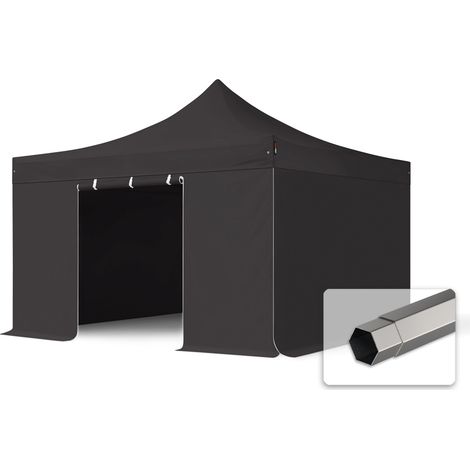 4x4 m Tonnelle pliante - Acier, côtés sans fenêtre, noir (1/5)