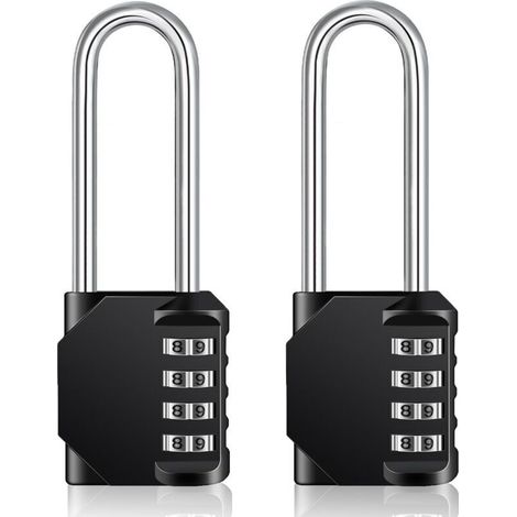 Long Outdoor Combination Padlock for Gates, Garden Sheds, Large 4-Digit Combination Padlock for Lockers, Sports Facilities, Colleges, Schools, Combination Lock (2 Pieces, Black) (1/4)