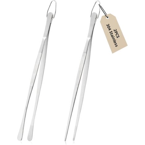 2 Pièces Pince Barbecue, Pincettes Longues 30 cm avec Crochet de Suspension, Pince Cuisine Inox pour Cuisiner, Griller et Cuire (1/5)