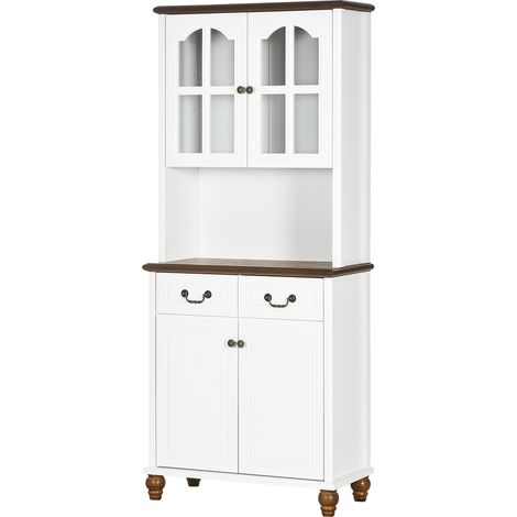 Armoire cuisine buffet 2 tiroirs 2 compartiments classique blanc brun foncé 76x38x182 cm