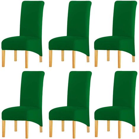 Stuhlhussen XL für Esszimmer, 6er Set, Dunkelgrün, Stretch-Spandex (1/5)