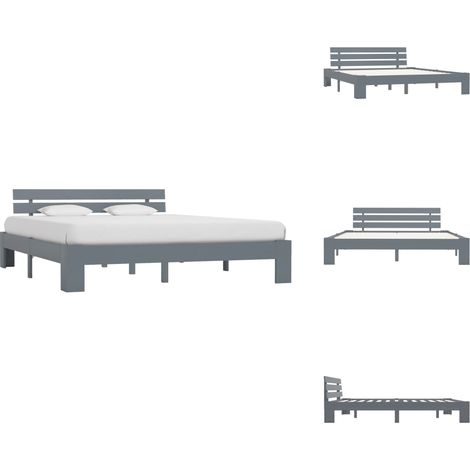 Massivholzbett Grau Kiefer 180x200 cm - Massivholzbette - Holzbettrahmen - Kiefernbett - Doppelbett - Grau (1/5)