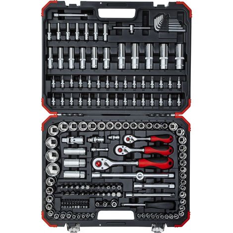 Gedore – Jeu de clés à douille 3300058 – Coffret cliquet 172 pièces 1/4, 3/8, 1/2 – Acier chrome-vanadium – Outils à serrage (1/10)