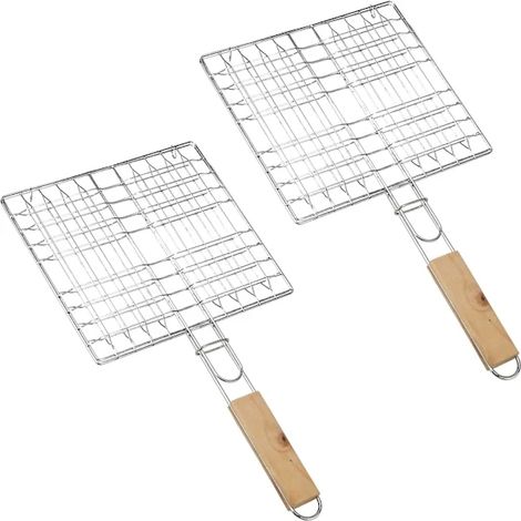 Panier à barbecue portable universel avec poignée en bois, gril à poisson pliable avec poignée en bois amovible pour une utilisation en extérieur (1/5)