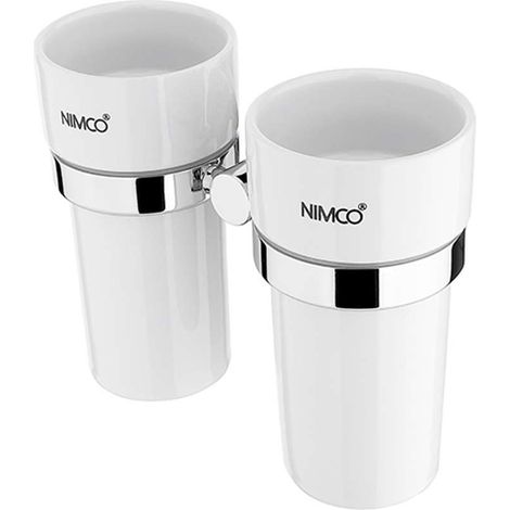 Nimco Unix - Zahnbürsten- und Zahnputzbecher mit Halter, Keramik/Chrom, weiß UN 13058DKN-26
