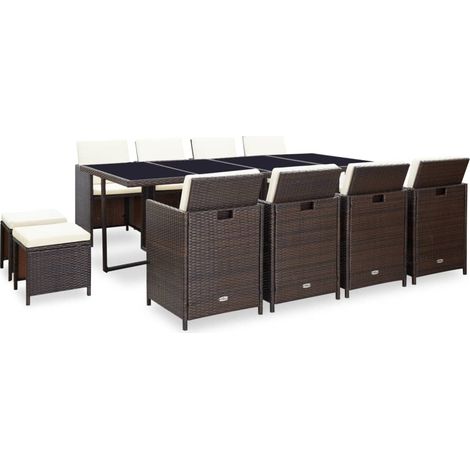 INLIFE Mobilier de jardin encastrable et coussins 13 pcs Rotin Marron (1/5)
