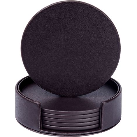 Sous-verres en cuir PU sous-verres de table vintage sous-verres ronds bruns sous-verres ensemble de 6 pour boissons bar tasses à café verre (1/2)