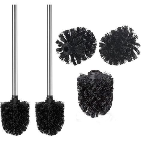 Lot de 2 brosses de Toilette, 3 têtes de Brosse de Rechange, Longues poignées en Acier Inoxydable, Brosse WC diamètre 7 cm, Convient pour Salle de Bain (PP Argent) (1/5)