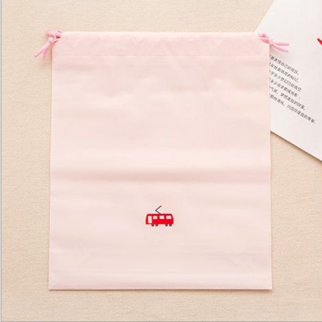Sac à cordon pour vêtements à motif dessin animé mignon, pochette de rangement pratique pour les voyages (M, rose clair) (1/2)