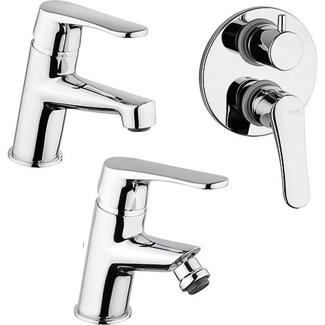 Set Rubinetti Piralla per lavabo e bidet con scarico automatico e doccia incasso con deviatore serie Attila cromato (1/5)