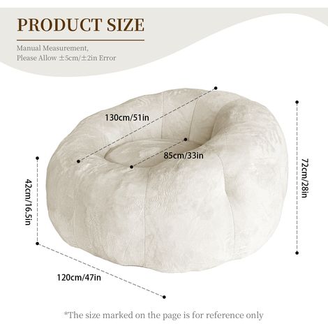 Sillón puff redondo grande de franela blanca con base estable para salón y dormitorio HOMVRA (1/4)
