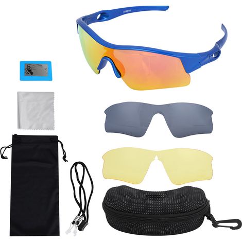 Ortviai Lunettes de vélo extérieur anti-UV avec verres jaunes et noirs – cadre en polycarbonate, taille 13,5 x 4 cm, couleur bleue, protection oculaire renforcée – lunettes de protection (1/5)