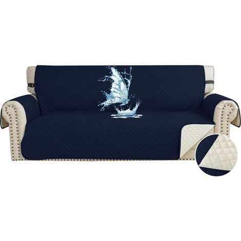 Housse de canapé imperméable 3 places, anti-taches, antidérapante, lavable, bleu marine (1/5)