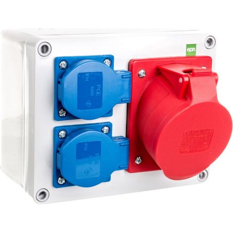 Quadro di distribuzione di alimentazione RS 2x2P+E, 3P+N+E 32A per montaggio superficiale, IP44 6203-01