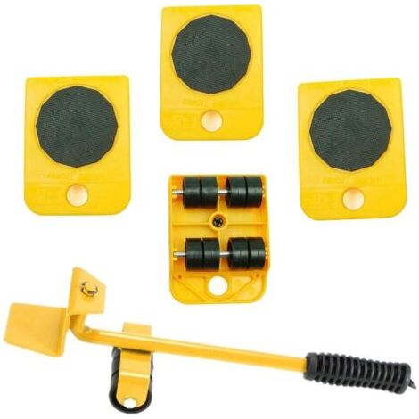 1 Ensemble d'outils pour soulever et déplacer Un élévateur de Meubles pour soulever des Meubles et des équipements Lourds, 1 Tige de Levage et 4 Galets de déménagement (Jaune) (1/5)