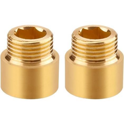 Lot de 2 rallonges de robinet - 1/2" x 15 mm - Rallonge filetée DN15-1/2" IG x 1/2" AG - Raccord d'extension en laiton 15 mm - Rallonge de raccordement pour eau potable et installation de chauffage (1/5)