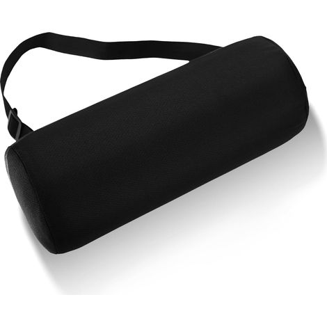 Cojín lumbar para oficina – ergonómico enrollable – con correa – lavable – para coche/viajes/trabajo – negro