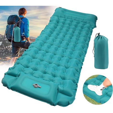 1 Matelas Camping Autogonflant, Pompe à Pied Intégrée, Oreiller Ergonomique, Nylon 40D Imperméable, Randonnée Trekking