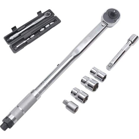 Clé dynamométrique à cliquet 1/2 pouce, 28-210 Nm, avec douilles de 17, 19 et 21 mm, adaptateur 1/2 pouce vers 3/8 pouce et rallonge de 125 mm. (1/4)