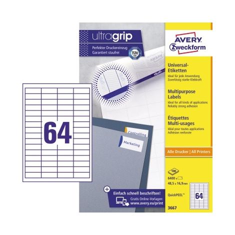 AVERY Zweckform Universaletikett Maße: 48,5 x 16,9 mm (B x H) Werkstoff: Papier (1/5)