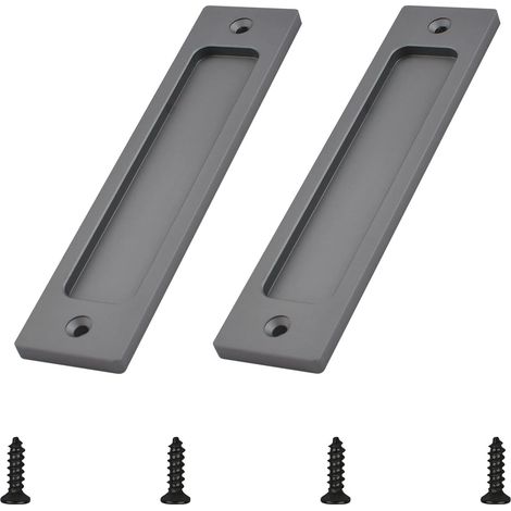 Jusch – Poignée de porte coulissante rectangulaire en aluminium – Design encastré gris mat – Installation facile avec vis fournies – Lot de 2 pièces (1/5)