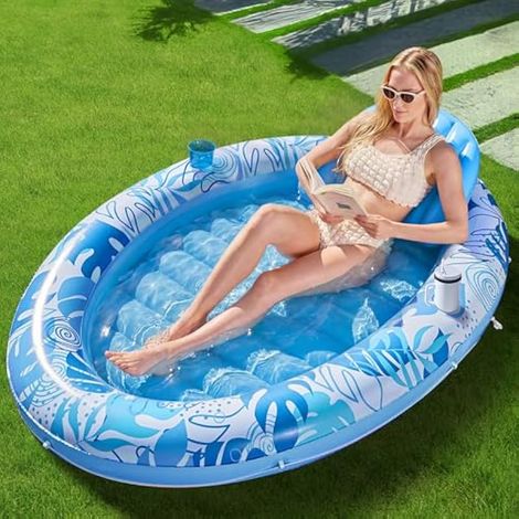 SLOOSH Bouée gonflable de bronzage 70 x 50 pouces pour adulte avec oreiller, bouée ovale 4 en 1 pour bronzer, prendre un bain de soleil, salon de beauté, piscine à balles, cadeaux de fête (1/4)