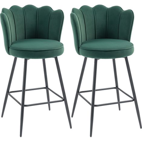 HOMCOM Set of 2 Barstools with Petal Backrest for Kitchen Island Dark Green (1/5)
