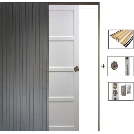 Puerta corredera Tamera blanca de 4 paneles H204 x L63 cm, embutida, kit de acabado GD MENUISERIES