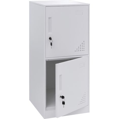 [NON UTILIZZATO] Armadietto HHG-509, con serratura, armadio ufficio faldoni documenti, con 2 ante, 90x38x45cm, acciaio, bianco