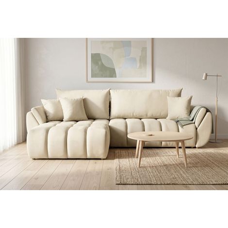 Ecksofa Schlafsofa Sofa COLLIN in Stoff Monolith Ecru Ottomane Links (1/5)