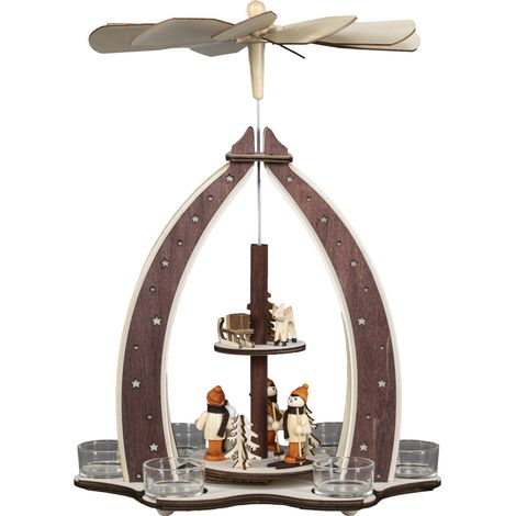 Saico Weihnachtspyramide Winterkinder für 6 Teelichter Holz 37 cm natur Weihnachtspyramide