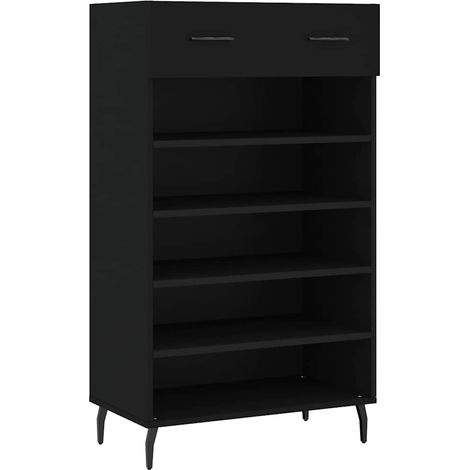 Armoire à chaussure Meuble à chaussures noir 60x35x105 cm bois d'ingénierie (1/5)
