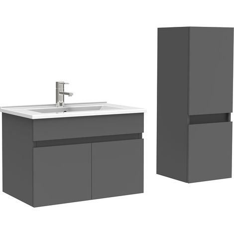 Ocean meuble Salle de Bain 60cm Anthracite avec colonne et vasque ceramique (1/5)