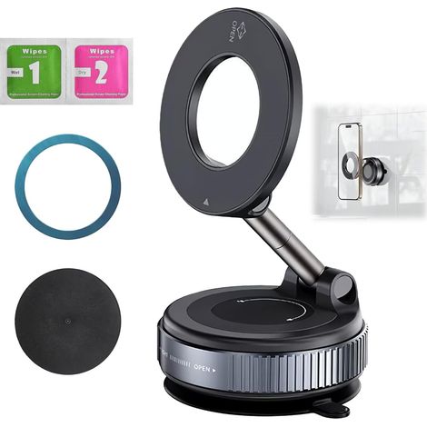 Magnetische Autohalterung mit Saugnapf, 360° drehbar, faltbar, kompatibel mit allen Smartphones, für Windschutzscheiben, Glas und alle glatten Oberflächen (1/5)