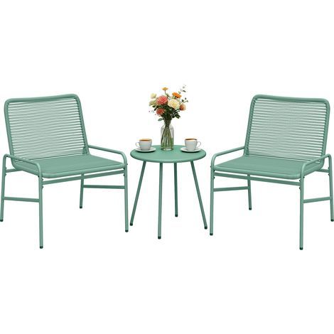3-teiliges Gartenmöbelset aus Rattan – Runder Tisch mit 2 Stühlen, Stahl, 58 x 67 x 75 cm, Grün (1/5)