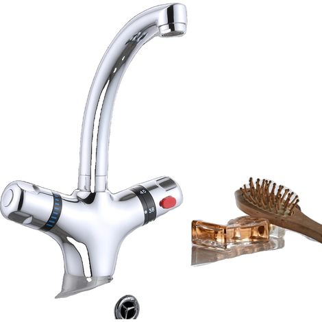 Miscelatore termostatico per doccia, interamente in ottone, altezza 290 mm, larghezza 195 mm, doppia maniglia, temperatura di esercizio da 4℃ a 90℃ (1/5)