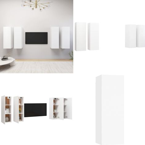 Meubles TV 4 pcs Blanc 30,5x30x90 cm Bois d'ingénierie - Meuble Tv Mural - Meuble Tv Suspendu - Rangement Salon - Bibliothèque Murale - Blanc - Home & Living (1/5)