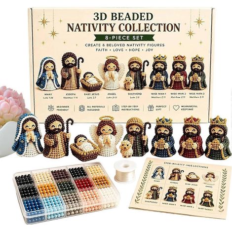 Kit de perles pour crèche paisible à faire soi-même - Figurines décoratives 3D en perles, ensemble de 8 pièces - Kit de perles pour crèche à faire soi-même - Festif (1/5)