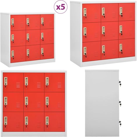 Schließfachschränke 5 Stk. Hellgrau und Rot 90x45x92,5 cm Stahl - Schliessfachschrank - Metallschrank - Garderobe - Bürobedarf - Lagerraum - Home & Living (1/5)
