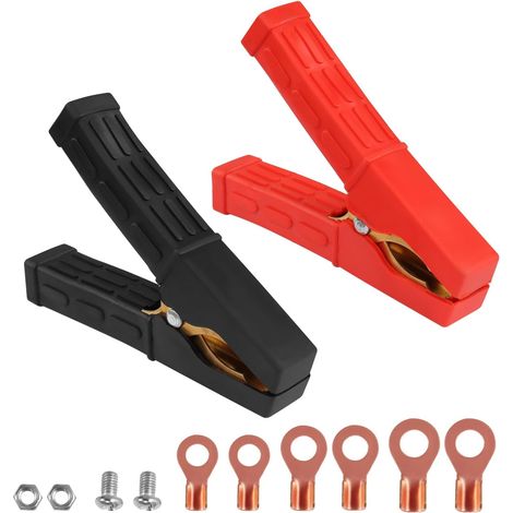 Pinces crocodiles isolées pour batterie 100 A - 500 A - Rouge et noir (1/5)
