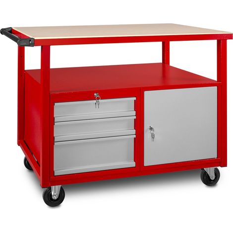 Mw Tools – Établi mobile modulable 3 tiroirs – Capacité de charge 50 kg – Plan de travail multiplex 40 mm – Roues 125 mm – DEW12060L