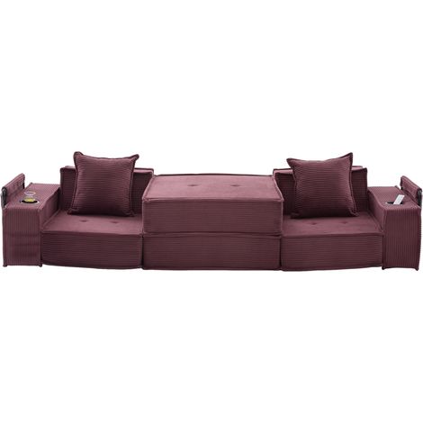 2-Sitzer-Schlafsofa aus bordeauxrotem Cord mit 2 Kissen MODENUIT (1/5)