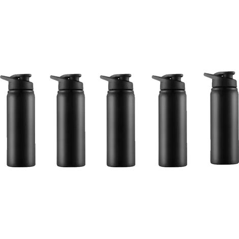 Botella de agua de acero inoxidable resistente, ideal para actividades al aire libre, 600 ml, color negro, paquete de 5 unidades. (1/2)