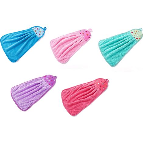 Lot de 5 essuie-Mains Doux pour Cuisine ou Salle de Bain, Serviette en Polaire Corail Qui Peut être Suspendue pour Un séchage Rapide, Forte capacité d'absorption d'eau (1/5)