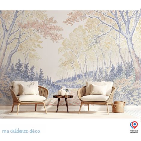 Papier peint : Dune, Arbre et mer, Sud ouest, Aquarelle - Intissé - L.200 x H.280 cm - Marron clair (1/3)