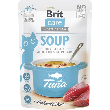 Sobre de comida húmeda esterilizada para gatos adultos Brit Care sabor atún, 75 g