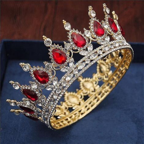 Vintage-Kristalltiara und -krone im königlichen Stil, für Schönheitswettbewerbe, Abschlussbälle und Hochzeiten, rote Haaraccessoires (1/5)